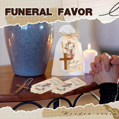 Tradder 100 Set Funeral Favor for a Memorial Service with 100 Wooden Cross Keychain Funeral Thank You Card Organza Bag Guest Sympathy Gift for Remembrance Bereavement Celebration of Life(Cross)