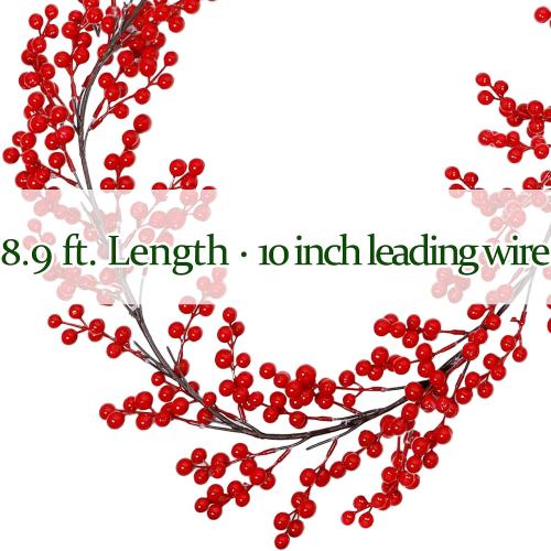Lulu Home Red Berry Garland, 8.9FT Flexible Artificial Christmas Holly Berry Vine, Winter Berry Garland for Mantle Xmas Tree Window Door Hanging Indoor Outdoor Holiday Decoration (1)