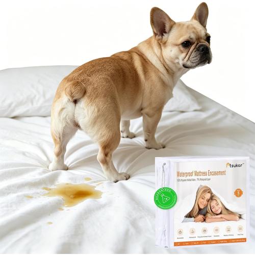 Zippered Queen Mattress Protector Waterproof Cover 60x80 Fits 6-9 inch Depth, Ptsuker Fully Encased Encasement Liquid Proof Urine Pee Protection