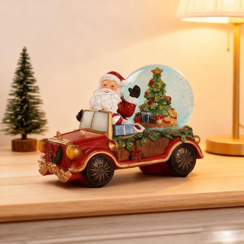Christmas Red Pickup Train Snow Water Lantern Santa Claus with Christmas Tree, Battery Operated Lighted Spinning Lantern for Christmas Festival Decoration Gifts
