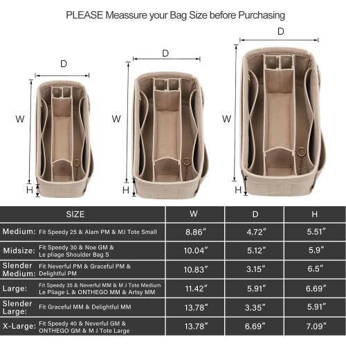 Purse Organizer Insert, Felt Purse Organizer with Zipper and Sewn Bottom Insert, Fit Speedy Neverfull Graceful,6 Sizes