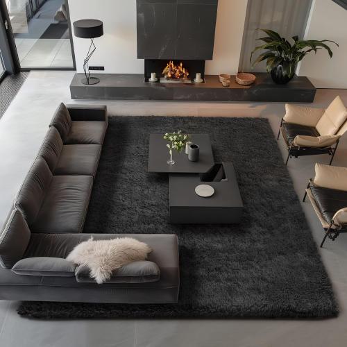 Ophanie Area Rugs 9x12 Living Room, Large Black Bedroom Carpet, Big Shag Indoor Thick Soft Nursery Rug, Fluffy Carpets for Boy and Girls Room Dorm Home Decor Aesthetic