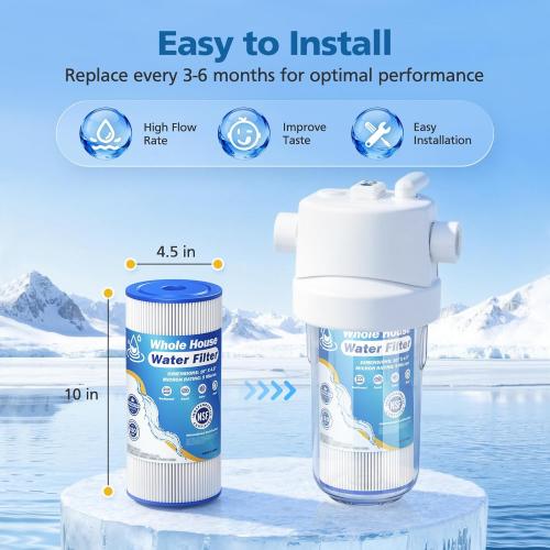 5 Micron 10 x 4.5 Whole House Water Filter Compatible with GE FXHSC, GXWH40L, Plumber W50PEHD, Culligan R50-BBSA, Pentek R50-BB, W10-PR, DuPont WFHDC3001, W50PEHD, High Flow Sediment Filters, 4 Pack