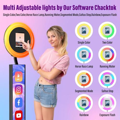 Portable Photo Booth Compatible with Any Ipad,Photo Booth Stand Shell with ChackTok PhotoBooth VIP Member and Flight Case,Free Custom Logo,Perfect for Parties,Wedding and Events(Black)