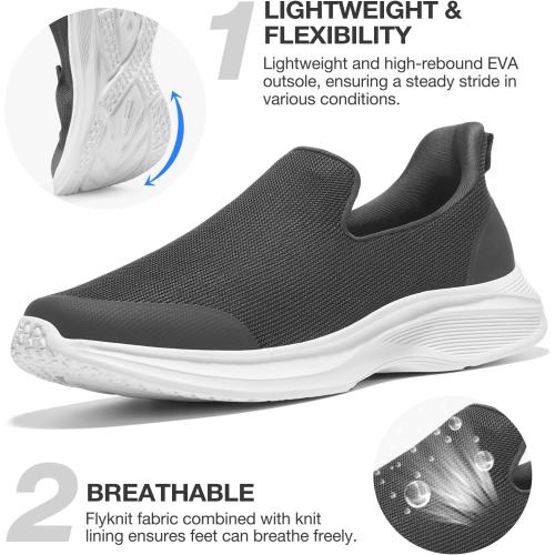 Heez ...Size 11.5.Mens Slip On Walking Shoes with Arch Support, Lightweight No Lace Sneakers,Non Slip Breathable Tennis Shoes,Casual Travel Gym Work Shoes Grey,