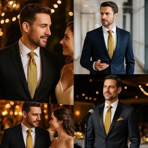 Color Gold HISDERN Mens Ties Striped Ties for Men Formal Tie and Pocket Square Set Necktie for Wedding Business Graduation