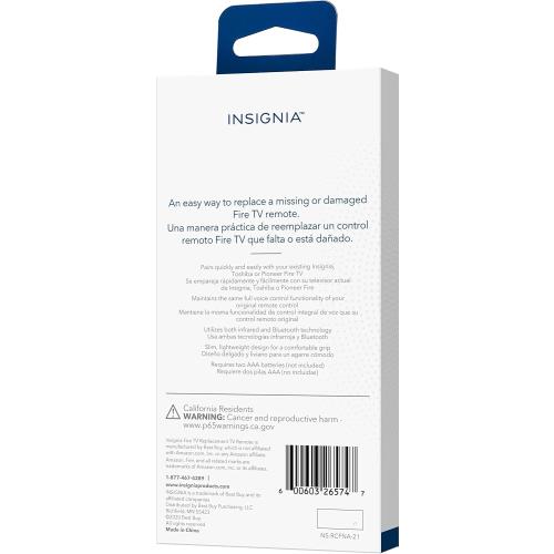 Insignia - Fire TV Replacement Remote for Insignia and Toshiba - Black