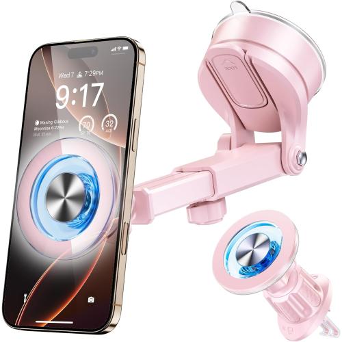 for MagSafe Magnetic Car Phone Holder [2025 Upgraded Strongest Magnet] Car Mount Suction Cell Stand for Dashboard Windshield Vent Compatible with iPhone 16/15/14/13/12/11 Android etc-Pink
