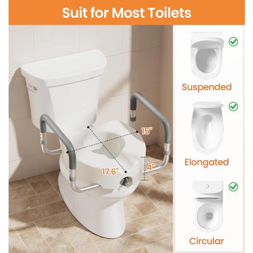 HOMLAND Toilet Seat Risers for Seniors, Adjustable Width & Height, 300 Lbs | Removable Padded Handles, Elevated Raised Toilet Seat for Elderly, Handicap, Fits Most Toilet, Dual-Locking System