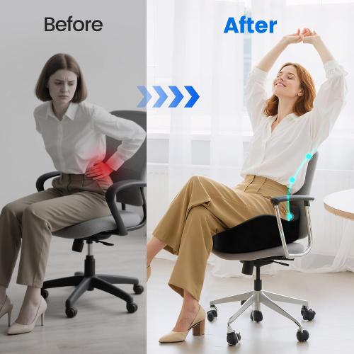Seat Cushion, Non-Slip Memory Foam Chair Cushion for Taibone, Black/Large | Chair Pillow with Handles for Car Office Chair, Tailbone/Sciatica Easing& Post-Surgery Recovery Chair Cushion