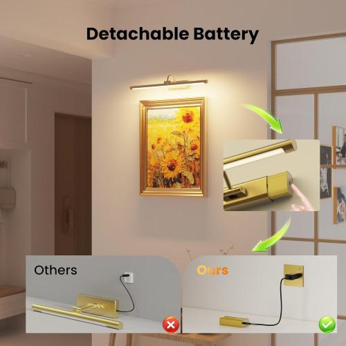 24 Picture Frame Light with 1pcs Extra 8000mAh Battery - Brass Cordless Rechargeable Wall Sconce with Remote for Office, Hallway & Large Art