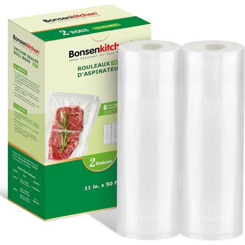 Bonsenkitchen Vacuum Sealer Bags Rolls, 11 in x 50 ft Rolls 2 pack Durable Food Sealer Bags, Commercial Grade, Heavy Duty, BPA Free, Seal a Meal, Great for Food Storage & Sous Vide Cooking, VB24
