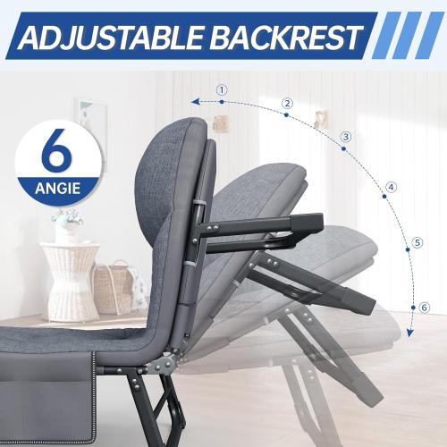 Chaise Lounge Chair, Folding Cot, 6-Angle Adjustable Camping Cot with Mattress for Patio and Beach, Foldable Bed Portable Heavy Duty Lay Flat Reclining with Pillow