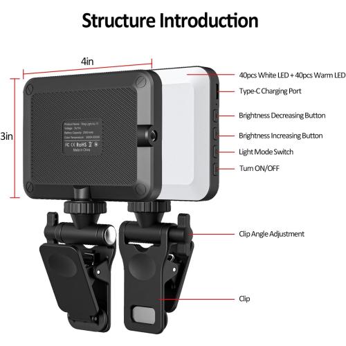 XINBAOHONG Rechargeable Selfie Light, Clip Fill Light for Phone Laptop Tablet Portable Light for Video Conference Live Streaming Zoom Call Makeup Picture (Black)