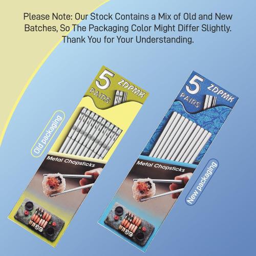 Stainless Steel Chopsticks - 5 Pairs Reusable Metal Chopsticks Dishwasher Safe, Japanese Chinese korean Chop sticks Set,Non-Slip Stainless Chop sticks, Silver Metal Chop sticks for Adults