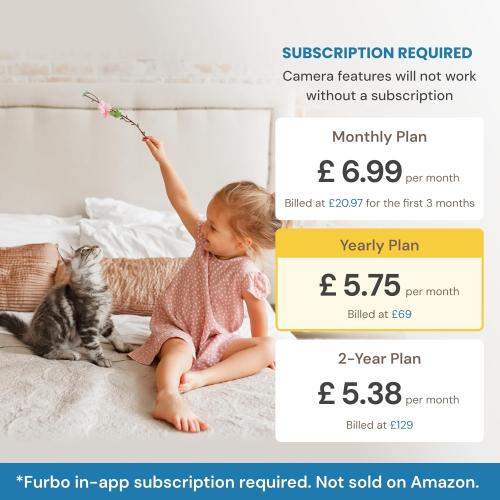 Furbo 360° Cat Camera - Unlock Camera & Smart Features w/Paid Plan: Home Security & Pet Safety Alerts, Rotating Treat Dispenser w/Speaker, Smart Cam w/Phone App (Subscription Required, 3mo Minimum)