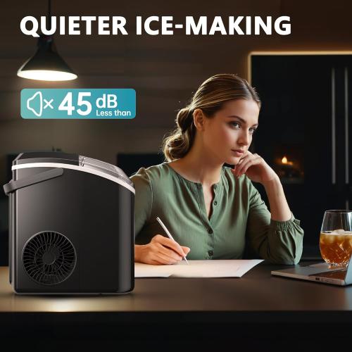 EUHOMY Nugget Ice Maker Countertop with Handle, Ready in 6 Mins, 34lbs/24H, Removable Top Cover, Auto-Cleaning, Portable Sonic Ice Maker with Basket and Scoop, for Home/Party/RV/Camping. (Black) 34LBS Black 1