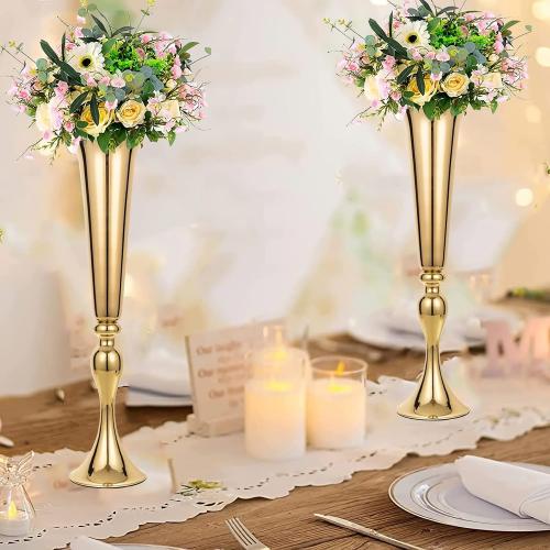 2pk Metal Trumpet Vases for Table Centerpieces, Anniversary Celebration Wedding Party Dinner Table Centerpieces, Wedding Decorations, 21.9/55.5cm Gold Vases