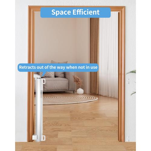 Retractable Baby Gate for Doorways and Stairs, Mesh Safety Gate for Pet, Indoor & Outdoor Use, One-Hand Operation, Easy Installation, 34 Tall, Expands to 120 in Wide White