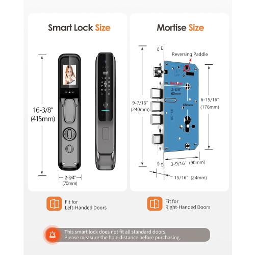 3D Face Recognition Smart Lock with Camera, Palm Vein Keyless Entry | 8-in-1 fingerprint front door lock with handle, video doorbell, 2-way talk, Tuya app, mortise lock, IP67 and loitering alarm.