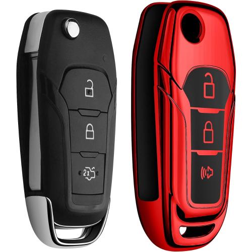 Ford Key Fob Cover with Keychain, Soft Full Protection Key Shell, Compatible with Ford F150 F250 F350 F450 F550 Explorer Ranger Escape, Red