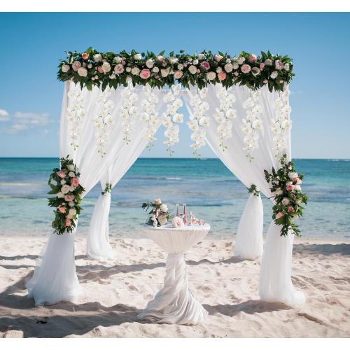 White Orchid Artificial Flowers,4PCS Real Touch Fake Hanging Flowers Faux Phalaenopsis Orchids Plants for Wedding Party Wall Garden Outdoor Home Decor (White)