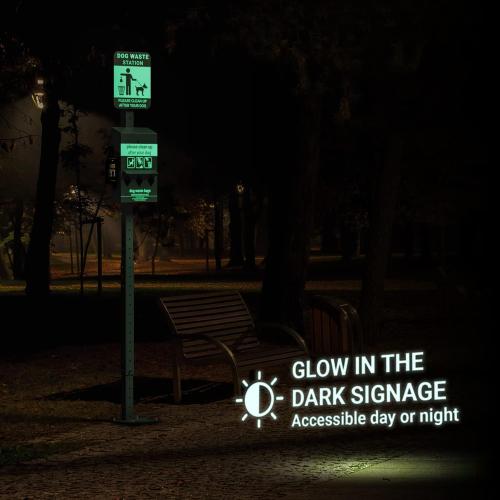 Mini Pet Waste Station - Includes 600 Dog Poop Bags - Original Glow in the Dark Dog Waste Station and Dog Poop Sign, Triple Storage Dog Poop Bag Dispenser with Hand Sanitizer Bottle