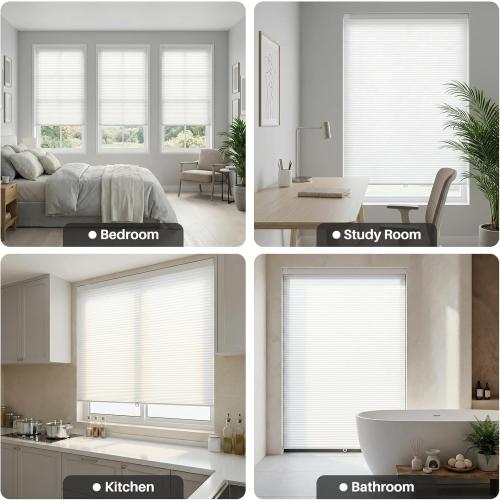 No Drill Cordless Cellular Shades, 30s Easy Install Honeycomb Window Shades, Light Filtering Thermal Insulated Blinds for Bedroom Kitchen Bathroom (White, 35 W x 48 H)