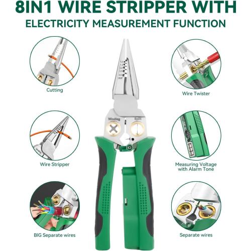 8 In 1 Wire Stripper With Voltage Tester, Multi-Function Electric Wire Stripping Tool For Cutting And Pulling Pliers, Electrician Repair Tool, Wire Strippers Electrical (Green)