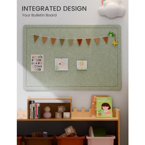 Fluxynara Bulletin Board,35.4 x 23.6 Cork Board Alternative with 12 Safe Removable Adhesive Tabs, Foldable Felt Pin Board for Home Office, Classroom, Bedroom,Entryway for Walls— Sage