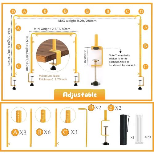 Over The Table Rod Stand with Clamps Adjustable 31-110'' Length 31-64 Height Gold Table Balloon Arch Stand with Storage Bag, For Halloween Christmas Party Wedding Anniversary Decoration