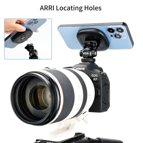 Black VRIG MG-01 Magnetic Tripod Mount,1/4 Tripod Adapter w Magnetic Ring, Multiple Locating Holes for ARRI,Compact Size for iPhone 16/15/14/13/12 Series & All Phones & Cases