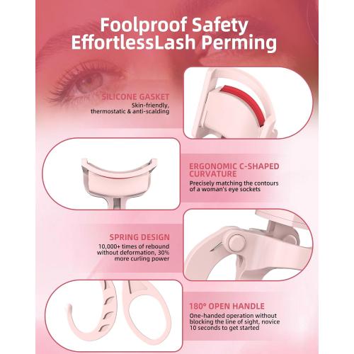 Heated Eyelash Curler, 5s Fast Heating Electric Eyelash Curler, Safe Anti-Burn Eyelash Curlers with Silicone Pad, Type-C Quick Charge, Intelligent Temp Control, 24H Long-Lasting Curls (Pink)