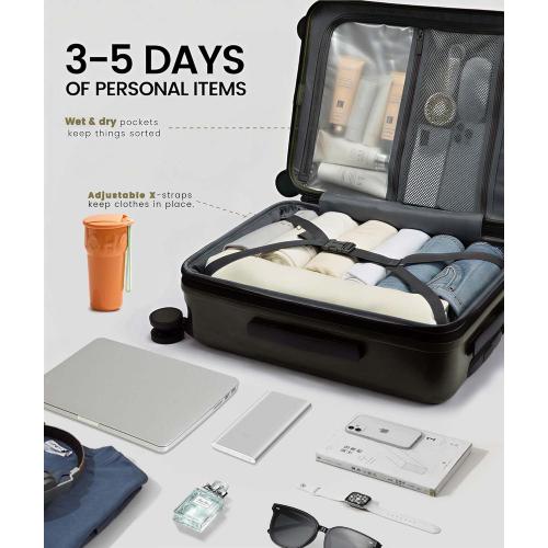 LOVEVOOK Carry On Luggage 22x14x9 Airline Approved, Expandable Hard Shell Suitcase with Spinner Wheels, USB Charging Port & Front Pocket, PC Hardside Rolling Luggage with TSA Lock for Travel