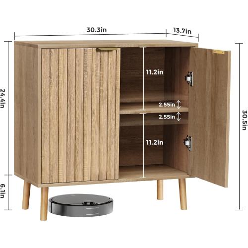 Fluted Storage Cabinet, Free Standing Buffet, Wood Sideboard, Multifunctional Accent Storage for Living Room, Hallway, Entryway, Dining Room (1, Oak)