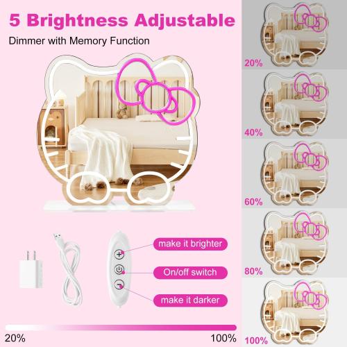 Anime Mirror Decor Light Up Mirror with Base Neon Sign for Wall Decor Girls Room Decor is A to Satisfy Girls Vanity USB Powered Dimmable Anime Decor Neon Mirror (13.8 * 13.6 inch)