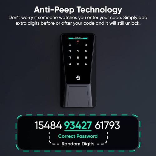 Wyze Palm Lock, Smart Door Lock with Palm Vein Recognition, Keyless Entry Smart Locks for Front Door, Keypad, Auto Lock, Dual Battery, Wi-Fi, Works with Alexa & Google, BHMA, IP53, Mechanical Key