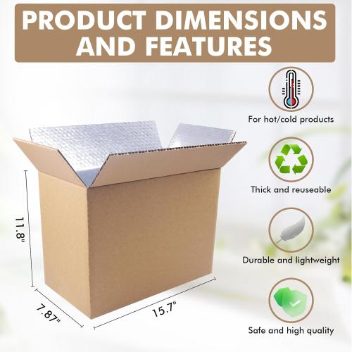 Insulated Shipping Boxes for Shipping Frozen Food-15.7 x 11.8 x 7.87 (6 Pack),Large Foil Cooler Carton Moving Kits for Mailing Packing,Reusable Cold Shipping Box with Insulation