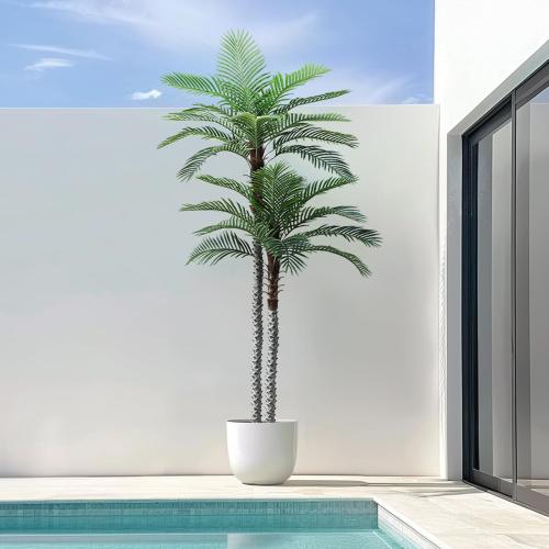 10ft Tall UV Resistant Faux Palm Tree, 120in Artificial Palm Tree Indoor Outdoor with Real Bark and Realistic Leaves and for Home House Office Living Room Yard Patio.