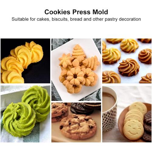 Stainless Steel Cookies Press Maker Kit Press Machine Bakeware with 20 Decorative Stencil Discs 4 Nozzles for DIY and Decoration 5.51x8.27x2.17in