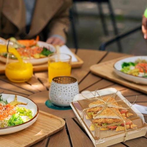 100 Pack 7x5 Inches Charcuterie Boxes with Clear Lids, Paper Bakery Boxes with Window Take Out Containers for Salads, Strawberries, Cookies and Treats (Brown)