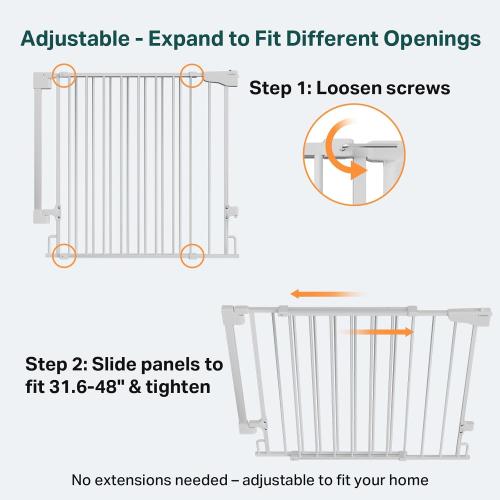 Cumbor Expandable 31.6-48 Baby Gate for Stairs, Hardware Mounted, 2-in-1 No Bottom Bar Dog Gate Indoor, Auto Close Pet Gate for Doorways with Large Walk Thru Door, Child-Proof Gate for Kids (White)