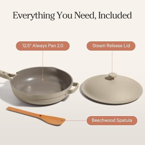 Our Place Large Always Pan | 12.5 Ceramic Pan with Modular Lid & Beechwood Spatula | Patented 10-in-1 Nonstick, Non-Toxic Cookware Made Without PFAS | Induction & Oven-Safe up to 450°F | Steam