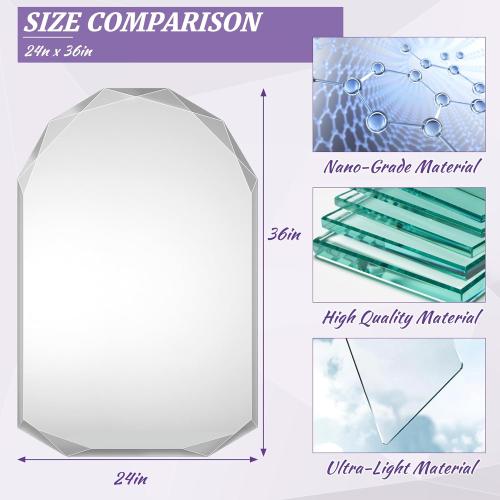 Bathroom Mirror for Wall, 24 x 36 Arched Mirror, Bathroom Vanity Mirror, Beveled Edge Frameless Wall Mount Vanity Mirrors, Wall Mirrors Decorative, Irregular Beveled Edge Mirror