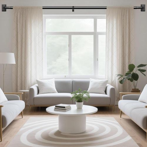 Black Curtain Rods, Heavy Duty Wrap Around Curtain Rod for Windows 48 to 84 Inch, Adjustable Decorative Blackout Drapery Pole, Modern Room Darkening Rod for Blackout Curtains, Matte Black