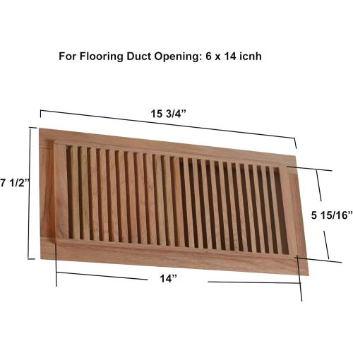 6 Inch x 14 Inch Red Oak Hardwood Vent Floor Register Self Rimming Unfinished