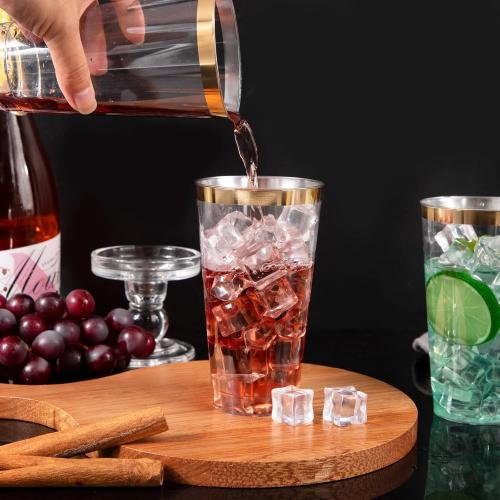 WDF 100 PACK Gold Plastic Cups - 12 OZ Gold Rimmed Disposable Cups for Thanksgiving Party, Holiday Gathering, Wedding