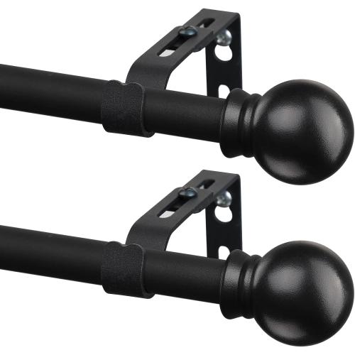 2 Pack Black Curtain Rods, Curtain Rods for Windows 28 to 65 Inch, 5/8 Inch Small Short Drapery Cafe Window Rods for Bedroom Kitchen, Matte Black