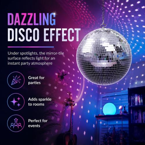 Youdepot Disco Ball 12-Inch – Large Hanging Mirror Ball Disco Ball Decor for Disco Party Decorations, Weddings, Events, Disco Christmas Decor, and Home Celebrations