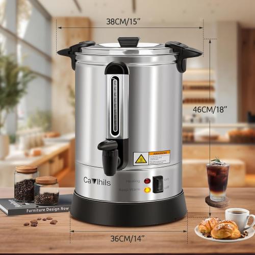 Coffee Urn 100 Cup, Commercial Grade Stainless Steel Percolate Coffee Maker Hot Water Urn Coffee Dispenser 1500W, 16L Single